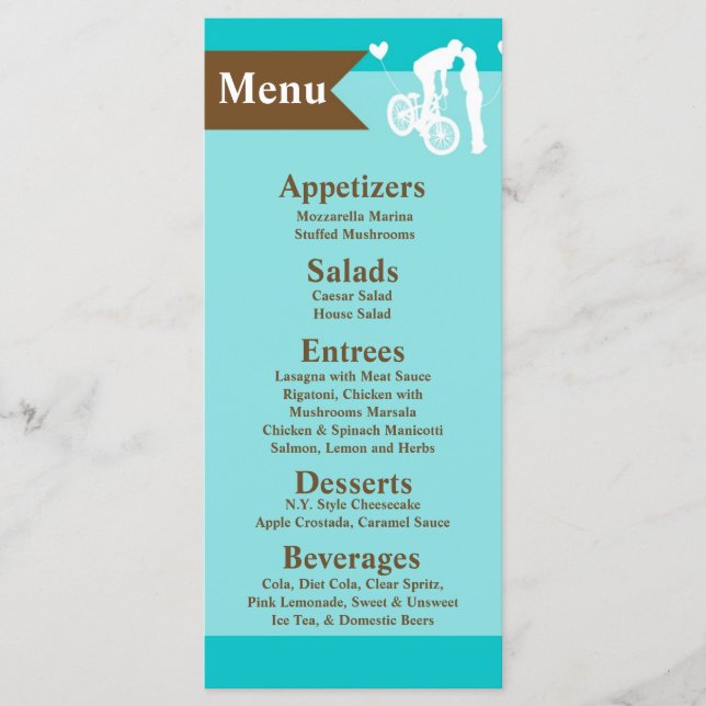 25 Cartes de menu Ado Love Couple sur Vélo (Devant)