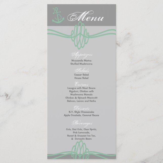 25 Cartes de menu Ancre noeud nautique Tiff Blue T (Devant)