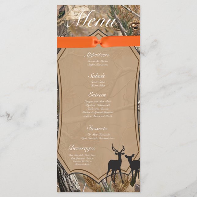 25 Cartes de menu Chasseurs Camo Camoflauge Deer (Devant)