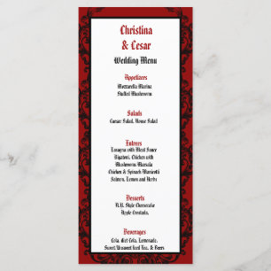 25 Cartes de menu Crimson Rouge Ornat Embellishmen