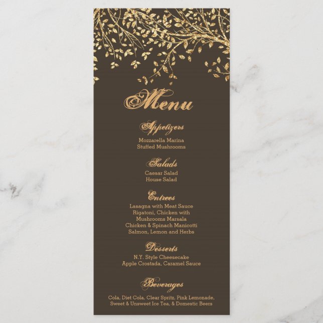 25 Cartes de menu Gold Foil Tree Feuilles Automne  (Devant)