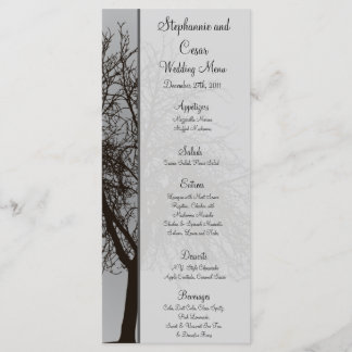 25 Cartes de menu Gris Arbres d'hiver Neige nu