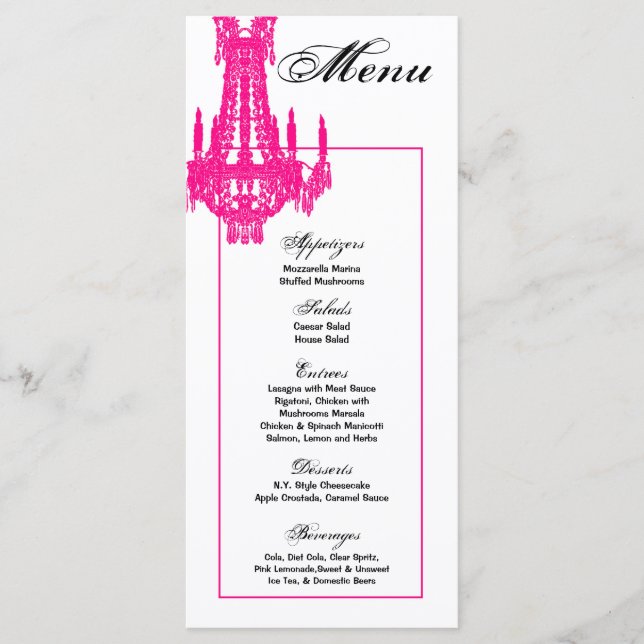 25 Cartes de menu Lustre en cristal Glitz Glamor D (Devant)