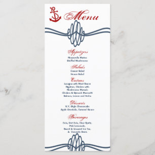 25 Cartes de menu Marine Ancre noeud nautique bleu