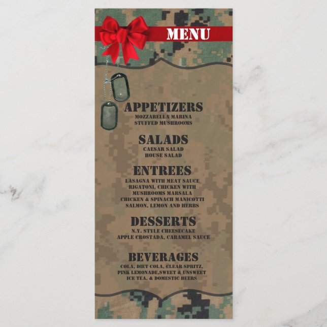 25 Cartes de menu Marine DIGITAL IMPRIMER Camo Uni (Devant)