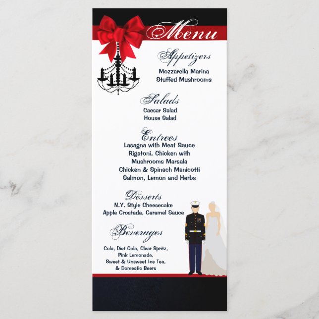 25 Cartes de menu Marine Uniform Groom Bride robe  (Devant)