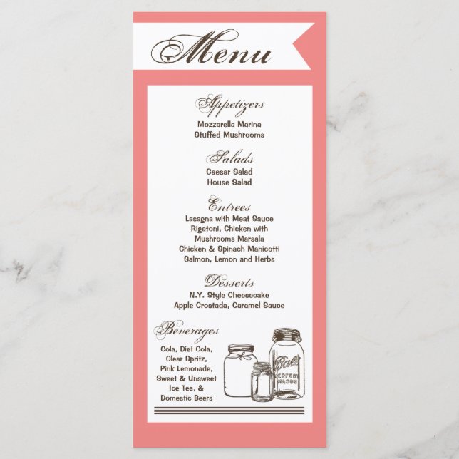 25 Cartes de menu Mason Jar Pays Vases rustiques B (Devant)
