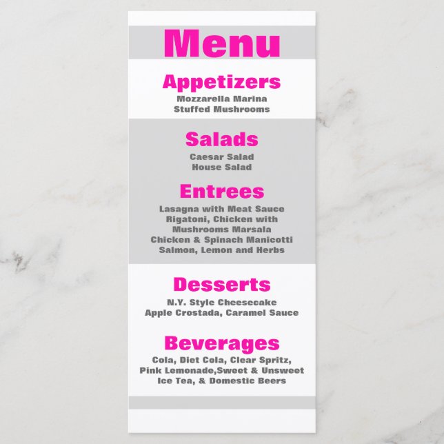 25 Cartes de menu Moderne Neon Gratuit Rose 80s Ré (Devant)