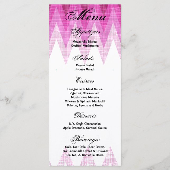 25 Cartes de menu Ombre Pink Chevron (Devant)