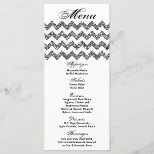 25 Cartes de menu Parties scintillant Argent Chevr