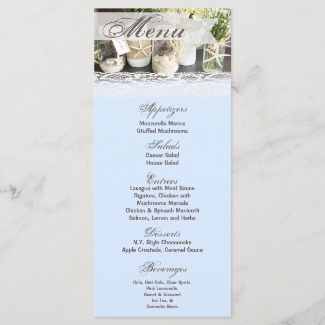 25 Cartes de menu Plage Mer Mason Jars Océan Mer S (Devant)