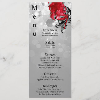 25 Cartes de menu Rouge sur Argent Masquerade Noël