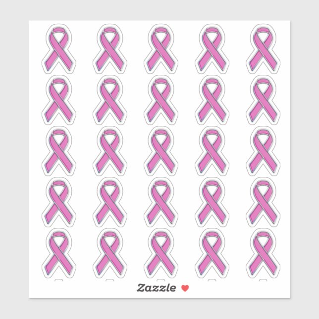 25 Chrome Style Print Pink Ribbon Bewusstsein Aufkleber (Blatt)