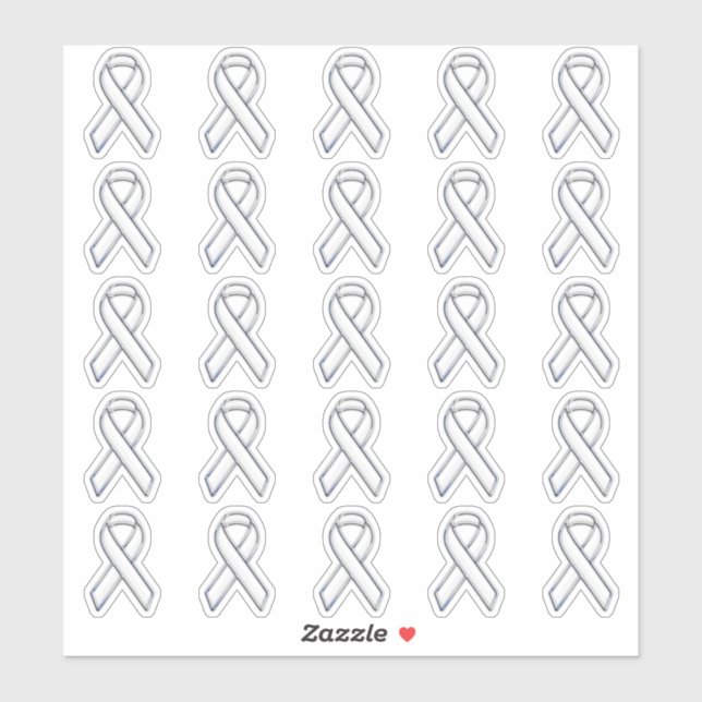 25 Chrome Style Print White Ribbon Bewusstsein Aufkleber (Blatt)