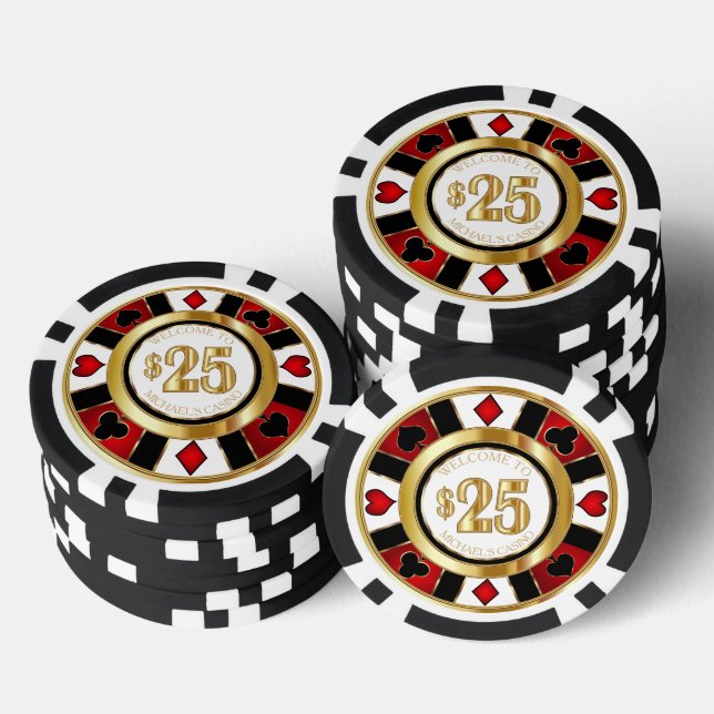 25 Dollar Casino Poker Chip Las Vegas - Rot/Weiß (Stapel)