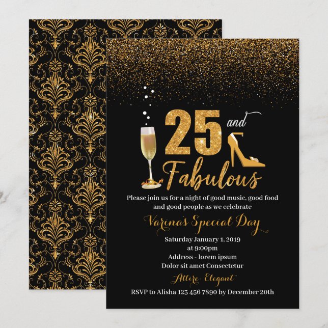 25 et fabuleuse invitation d'anniversaire pour les (Devant / Derrière)