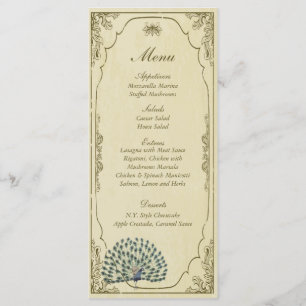 25 étiquettes vintages de menu de mariage de paon
