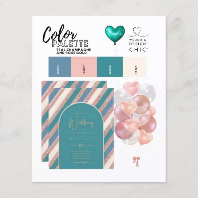 25 Farbpalette Aquamarin Champagner Rose Gold Wedd Flyer (Vorne)
