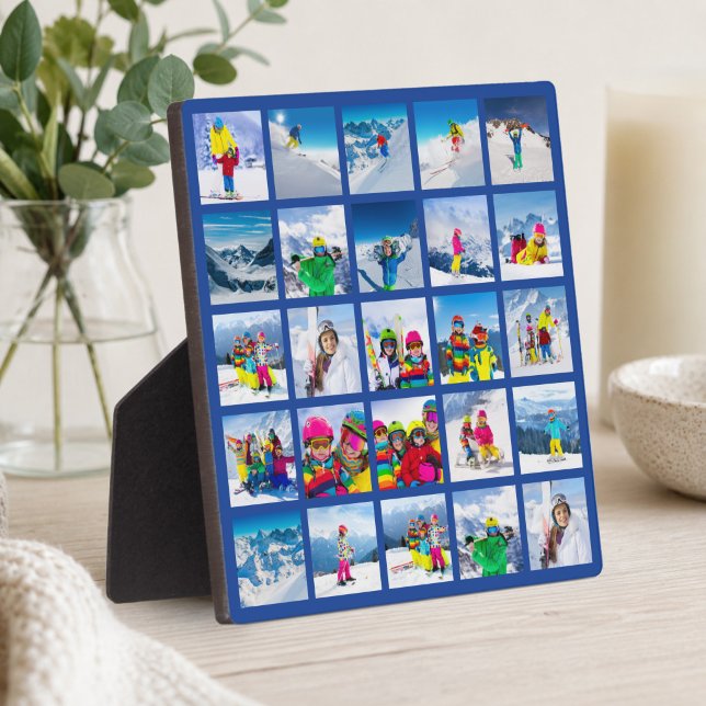 25-Foto-Raster-Collage Dunkelblau Fotoplatte (25 Photo Grid Collage Dark Blue Plaque)