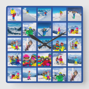 25-Foto-Raster-Collage Dunkelblau Quadratische Wanduhr