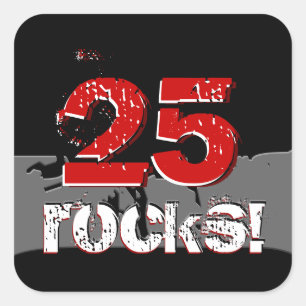 25. Geburtstag - 25 Rocks! Grunge Rot und Schwarz Quadratischer Aufkleber