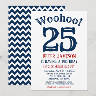25. Geburtstag Einladung Mens Navy Blue