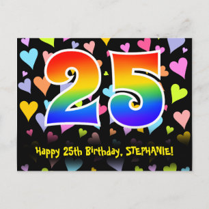 25. Geburtstag: Fun Hearts Pattern, Regenbogen 25 Postkarte