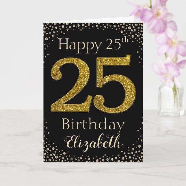 25. Geburtstag Golden Glitzer Card Karte (Orchidee)