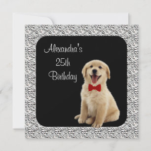 25. Geburtstag Golden Retriever & Silberrahmen Einladung