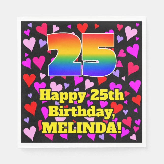 25. Geburtstag: Loving Hearts Pattern, Regenbogen  Serviette (Vorderseite)