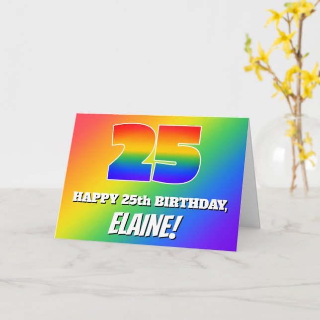 25. Geburtstag: mehrfarbiges Regenbogenmuster # 25 Karte (Gelbe Blume)