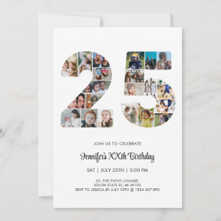25. Geburtstag Nr. 25 Custom Foto Collage Einladung