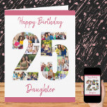 25. Geburtstag Nr. 25 FotoCollage Karte<br><div class="desc">Say Happy 25. Geburtstag mit einer einzigartigen Karte und Ihrer eigenen individuellen Foto Collage. Diese große Karte hat ein lässiges Drehbuch in Rosa und ein einfaches Styling, um sich auf Ihre Bilder in der Zahl 25 zu konzentrieren. Die Vorlage ist für Sie Set, um Happy Birthday Daughter zu Schwester, Ehefrau...</div>