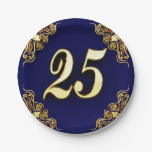 25. Geburtstag oder Jahrestags-königliches Gold Pappteller
