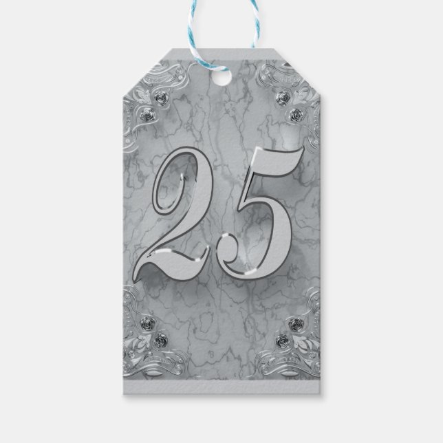 25. Geburtstag oder Jubiläum Regal Silver Marble Geschenkanhänger (Vorderseite)