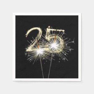 25. Geburtstag Party Sparklers auf Black Serviette