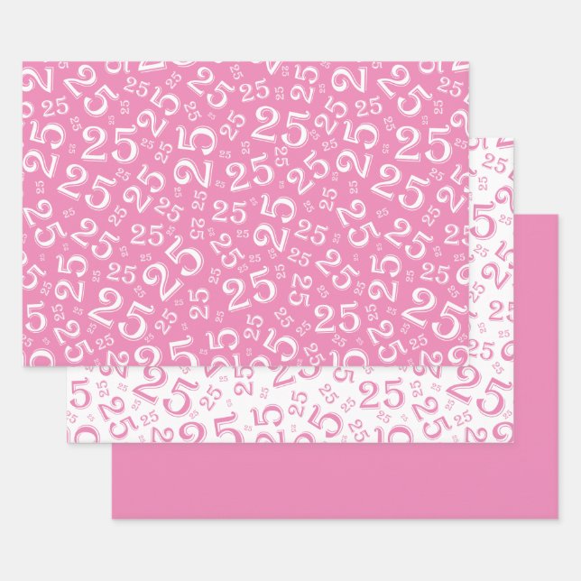 25. Geburtstag Pink & White Zahlenmuster 25 Geschenkpapier Set (Set)