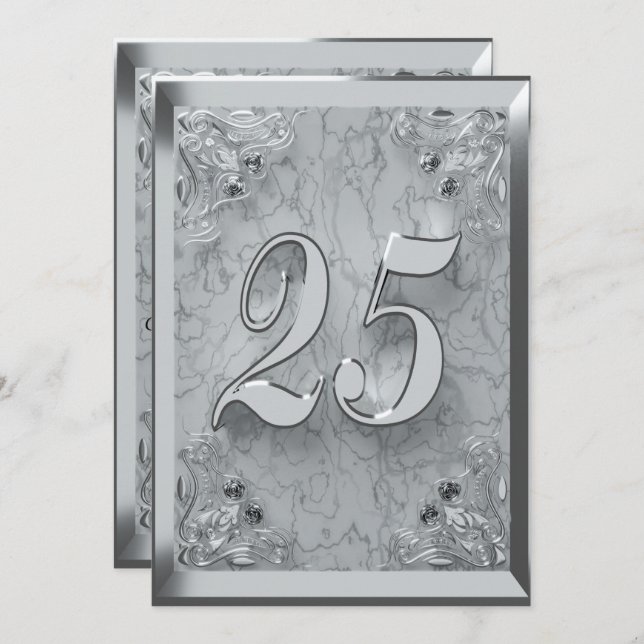 25. Geburtstag Regal Silver Marble Gruß oder Einladung (Vorne/Hinten)