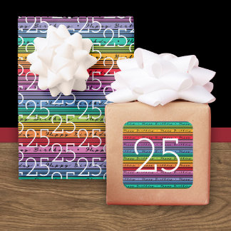 25. Geburtstag Regenbogen Streifen Quadratischer Aufkleber