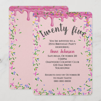 25. Geburtstag rosa Icing und Sprinklen Einladung