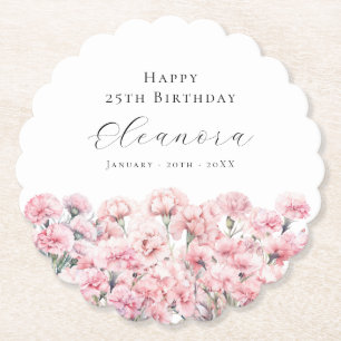 25. Geburtstag Rosa Nelke Januar Geburtsblume Untersetzer