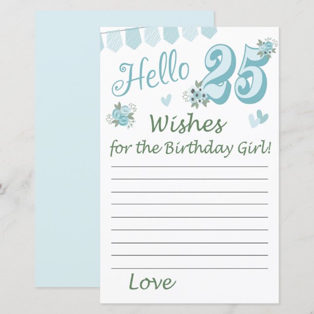 25. Geburtstag Wünsche für das Geburtstagsmädchen (Vorne/Hinten)