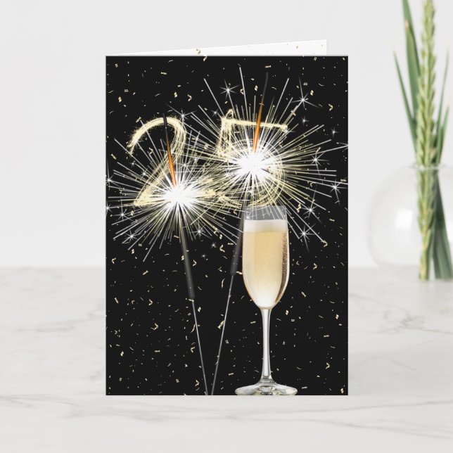 25. Geburtstagsparkler mit Weißwein Karte (Vorderseite)