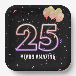 25. Geburtstagsparty Balloons und Confetti Pappteller