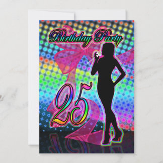 25. Geburtstagsparty Einladung, Neon mit Weibchen  Einladung
