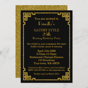 25. Geburtstagsparty, Gatsby-Stil, schwarz & gold Einladung