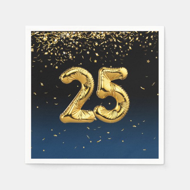 25. Goldballons und Confetti Napkins Serviette (Vorderseite)