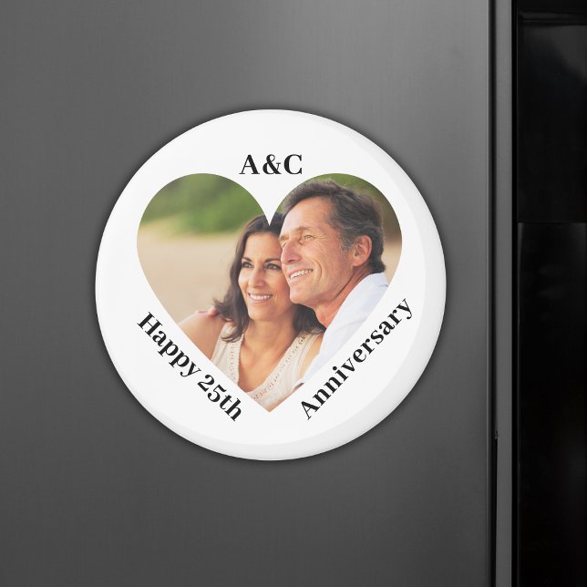 25 Heiratsjahrfeier Couple Keepake Heart Foto Magnet (25 Wedding Anniversary Couple Keepsake Heart Photo Magnet.)