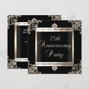 25. Hochzeit Jubiläum Art Deco Black Silver Einladung