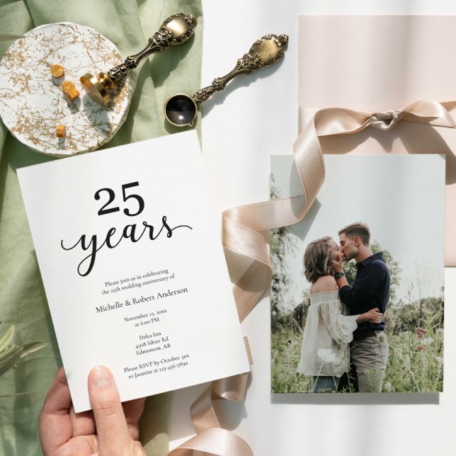 25. Hochzeit Jubiläum Elegantes Foto Minimalistisc Einladung (Von Creator hochgeladen)